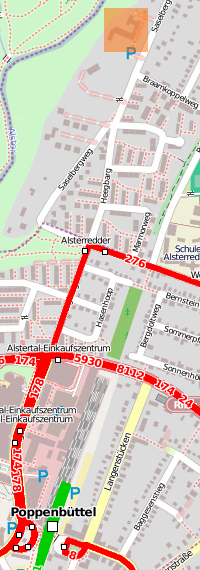 Karte DGB-Haus Sasel mit S-Bahn und Bus